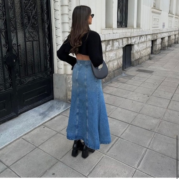 NWT ZARA ZW LONG DENIM SKIRT - Picture 5 of 15